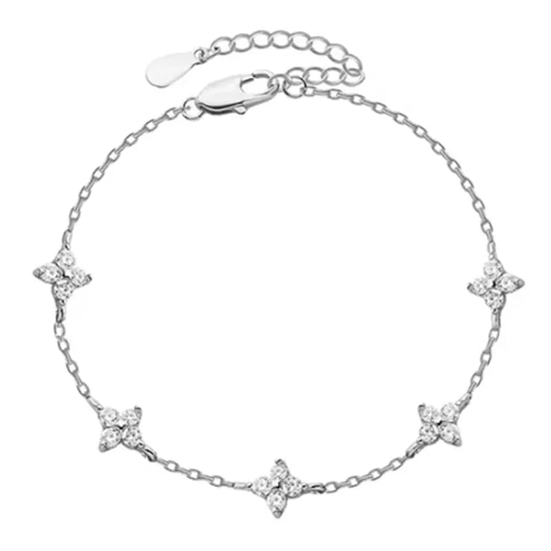 Crystal Four Leaf Flower Gold Stainless Steel Bracelet