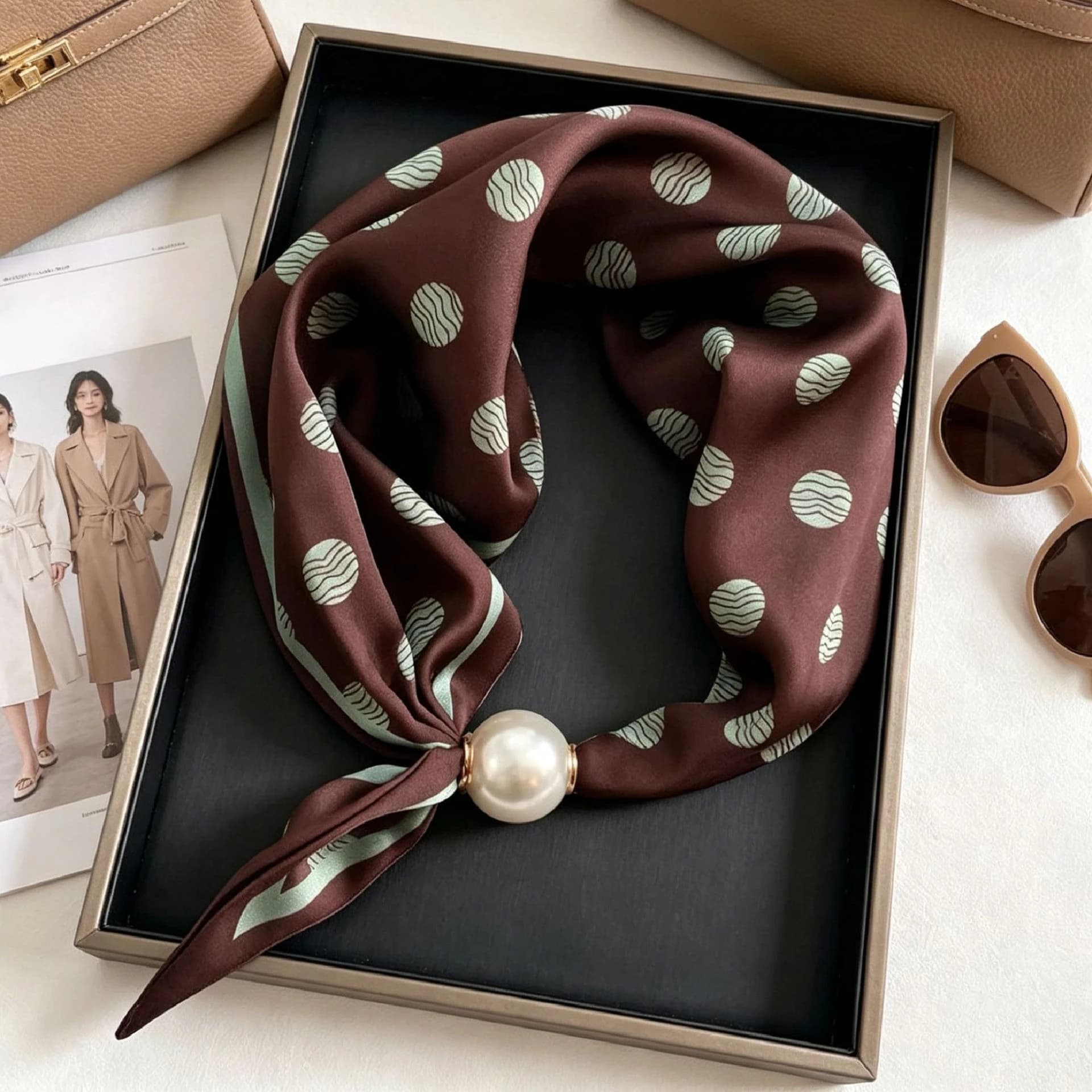 Pearl Stripe Magnetic Buckle Scarf