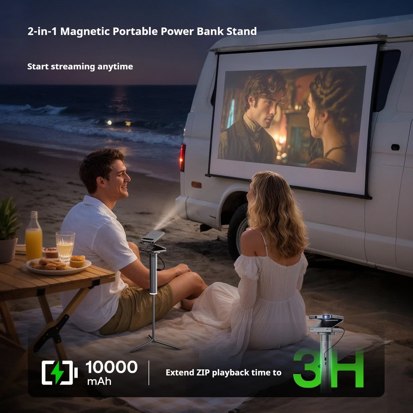 Mini ZIP Tri-Fold Truly Portable DLP Projector with PowerPlay Stand & Bag,Outdoor Mini Projector One-Click Screen Mirroring