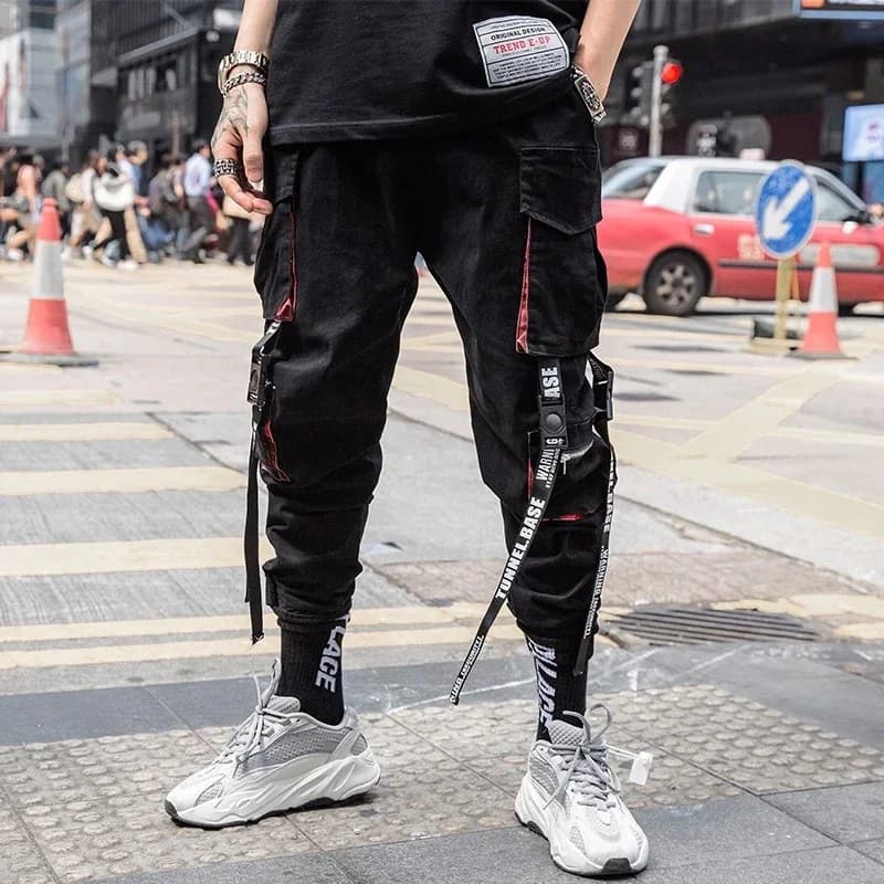 Men's Cargo Jogger Pants with Ribbons
