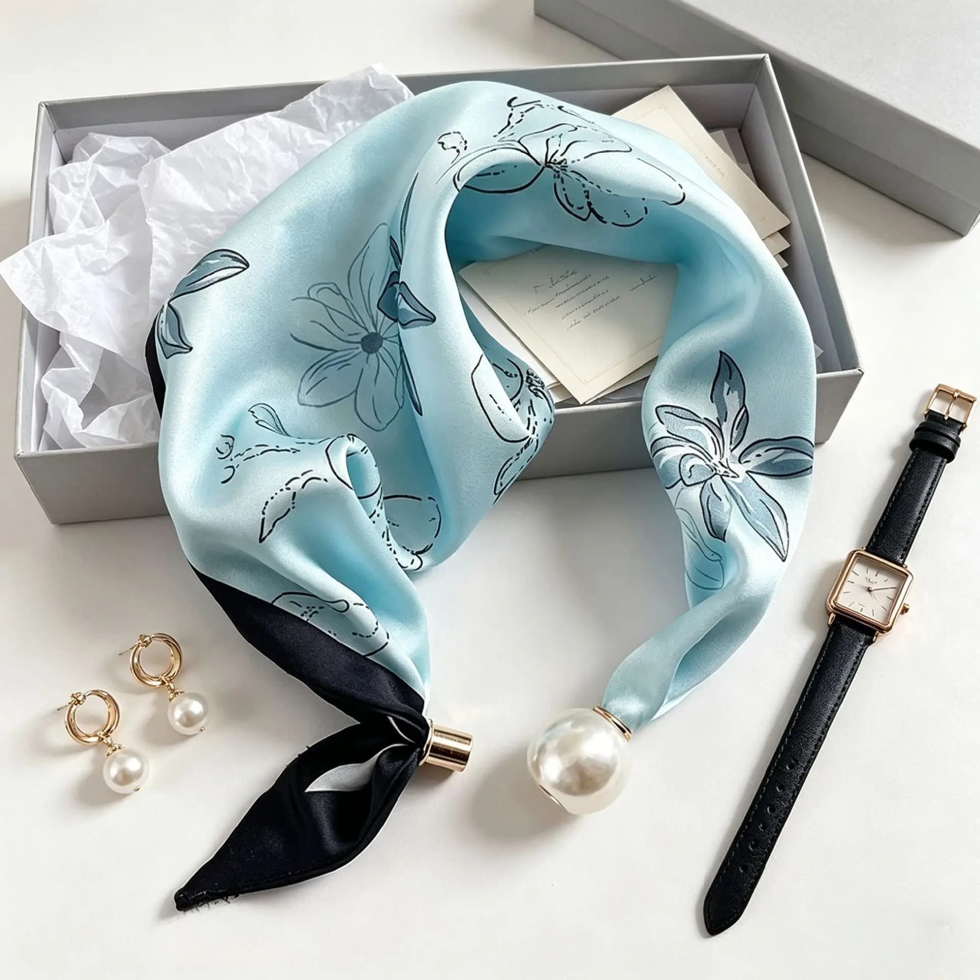 Pearl Stripe Magnetic Buckle Scarf