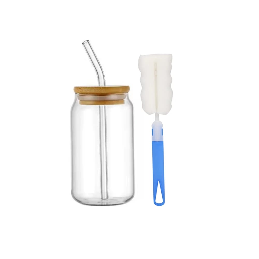 16oz Glass Tumbler With Bamboo Lid and Straw