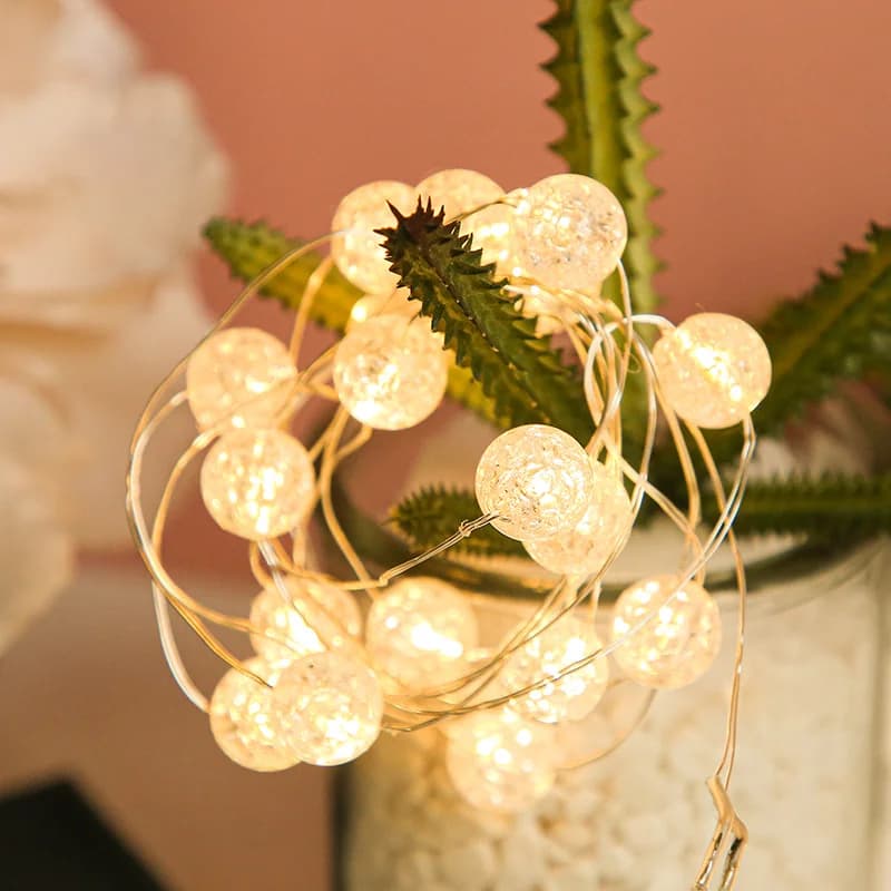 LED Light String Battery Powered Crack Ball Garland Outdoor Garden Fairy Lights Wedding Christmas New Year Party Decoration
