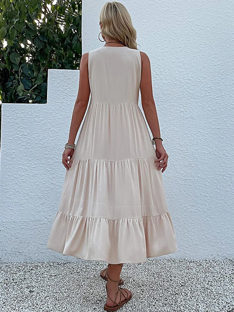 Casual Summer Midi Dress Sleeveless V-Neck