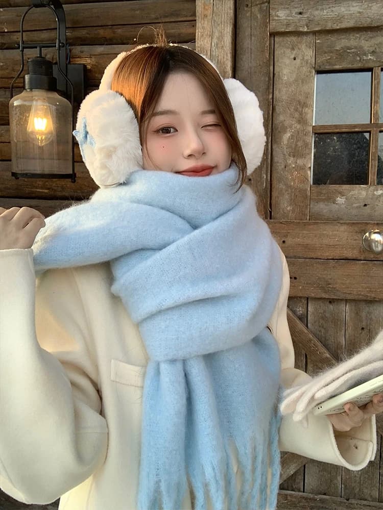 Winter Cashmere Wrap Scarf with Tassels