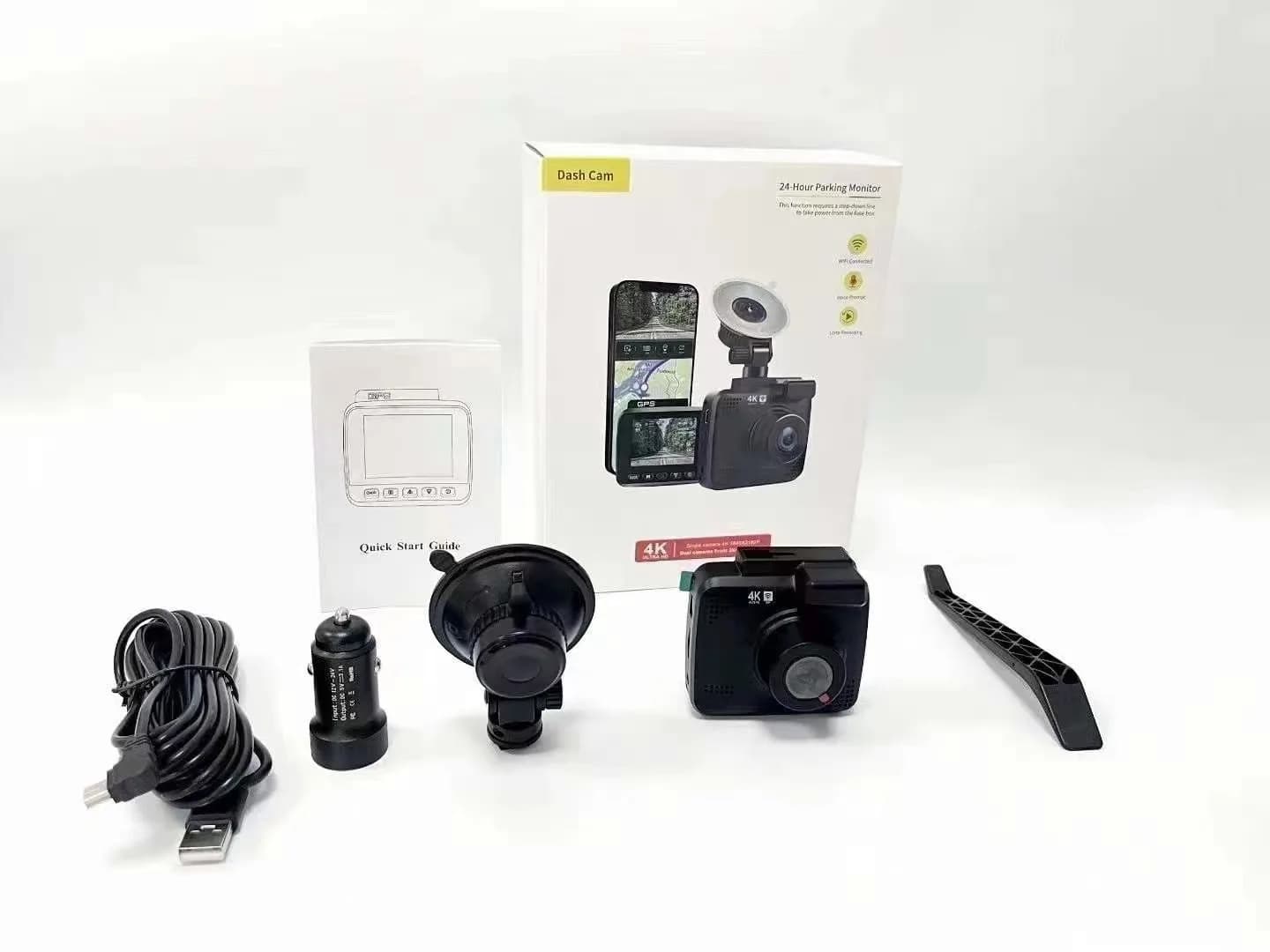 Dash cam single recording 4K, dual recording front 2K rear 1080P with WiFi GPS tracking