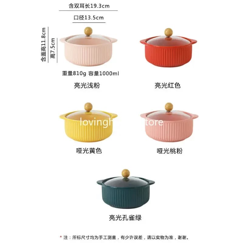 Ceramic Bowl with Glass Lid Stockpot