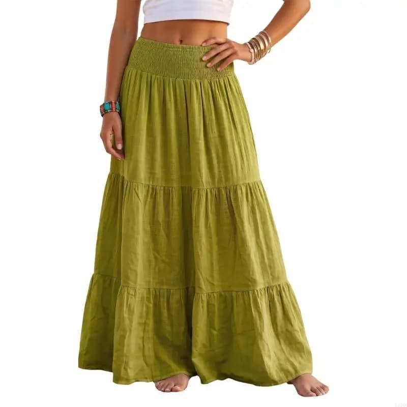 Women's Full Length Maxi Skirt with Shirred Waist
