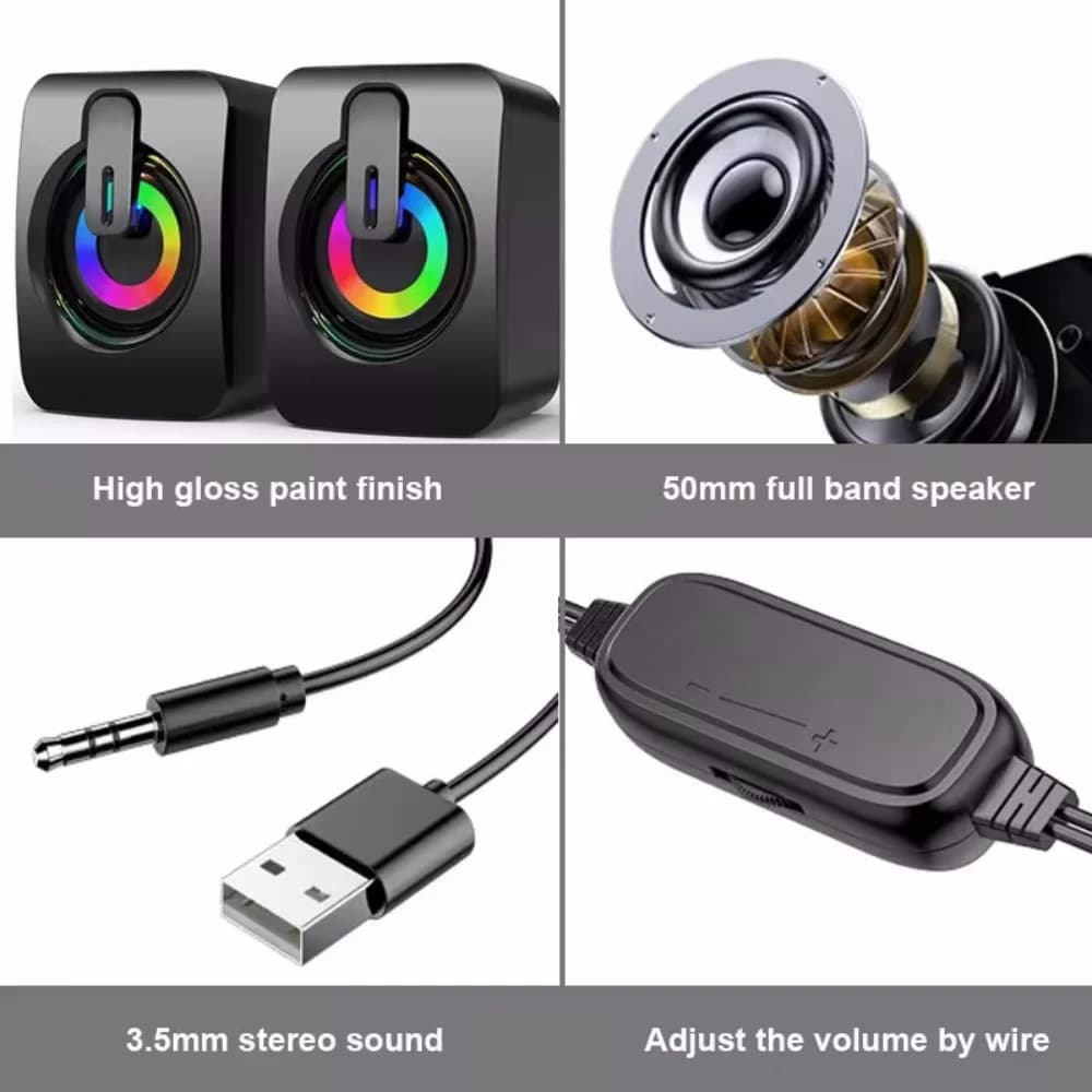 Desktop Computer Speakers with Microphone and LED Light