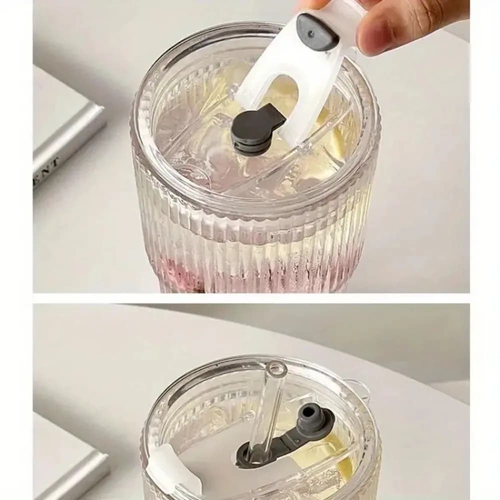 Glass Cup with Lid and Straw Set