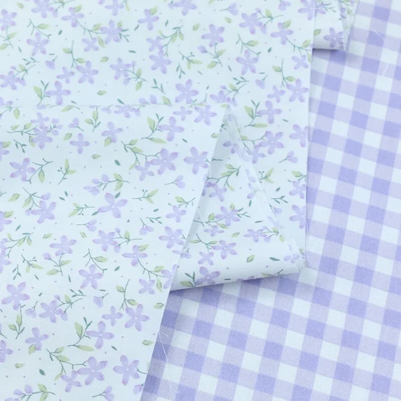 Purple Floral Cotton Twill Fabric by the Meter