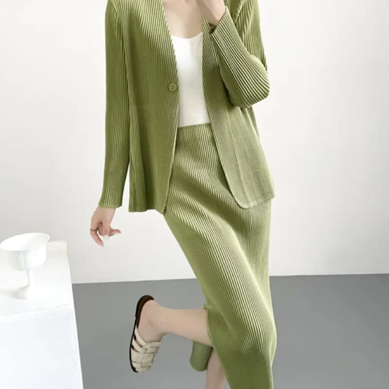Pleated Long Sleeve Blazer Cardigan