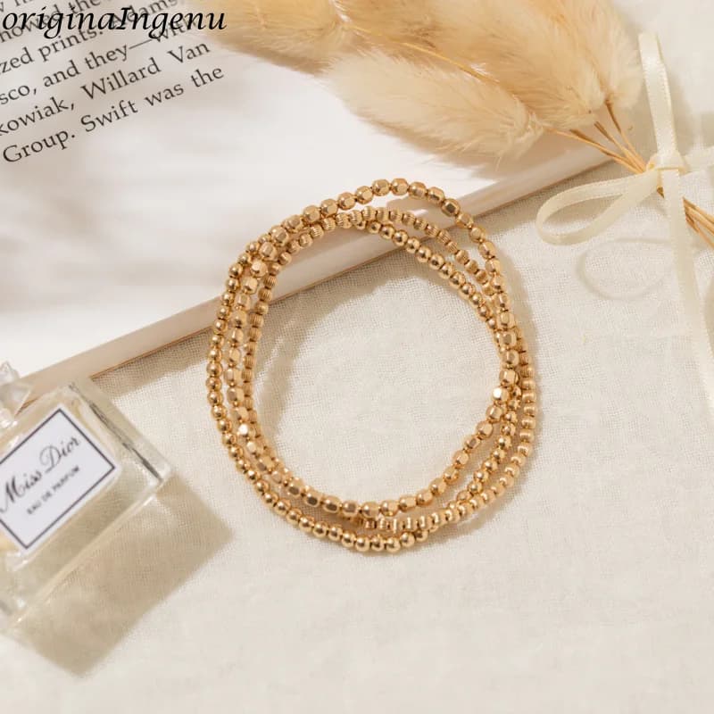 Gold Filled Ribbed Stretch Bead Bracelet