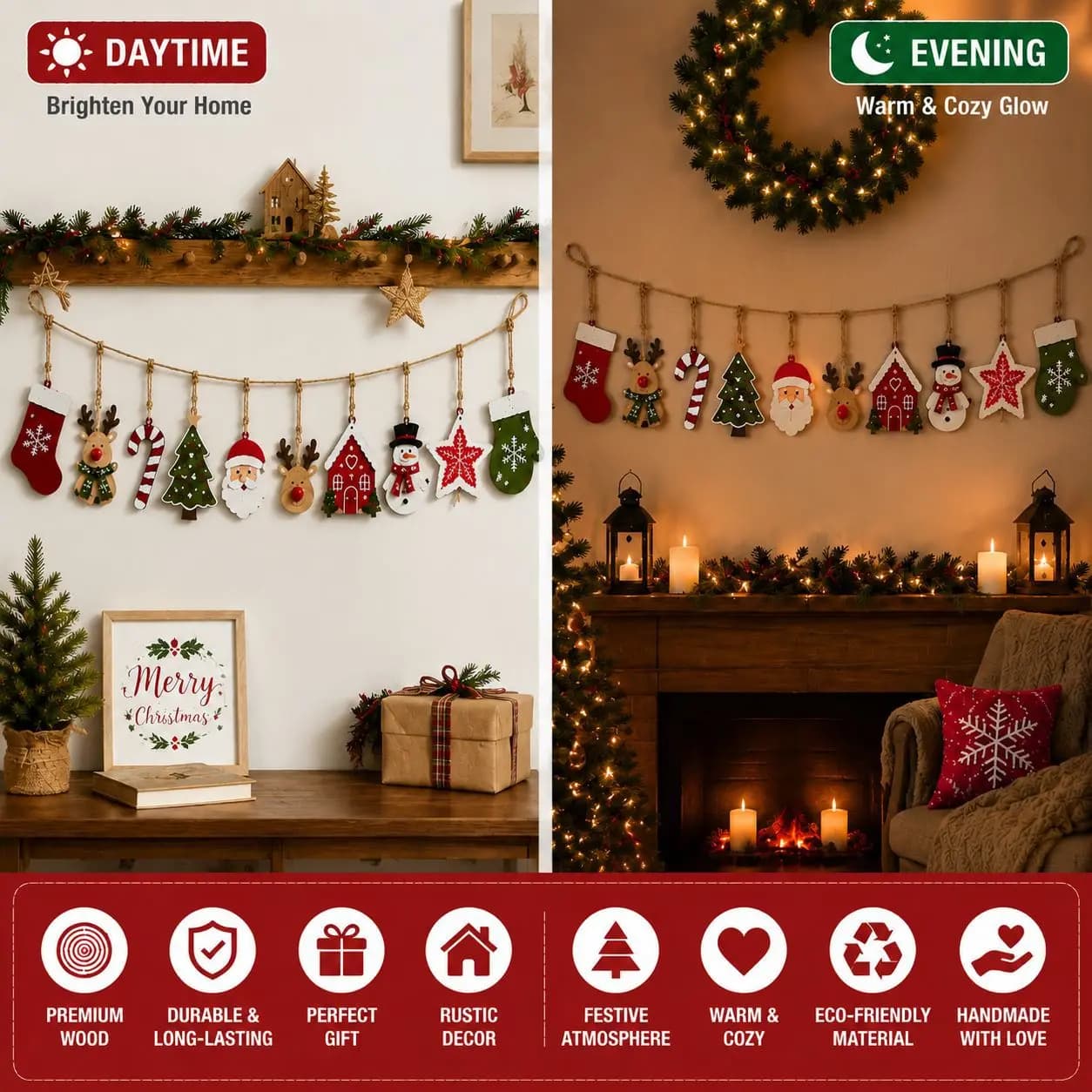 Christmas Wood Decorations Set