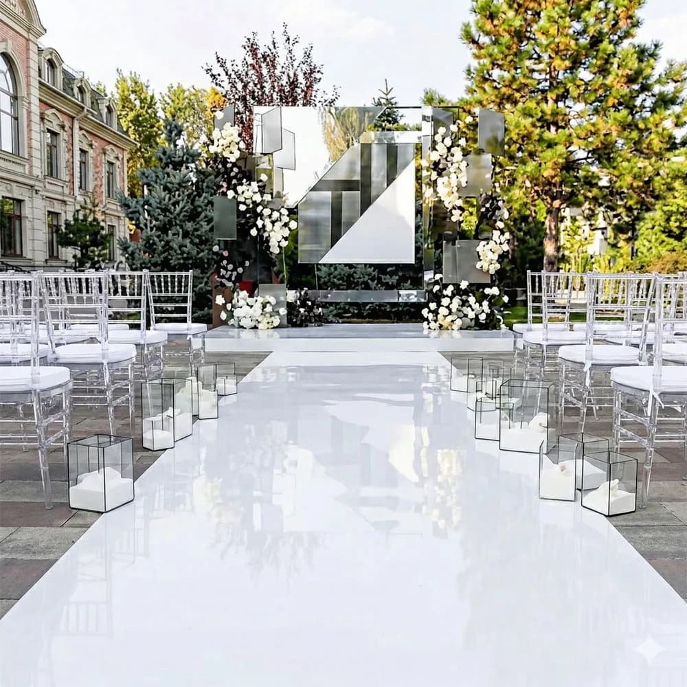 White Mirrored Floor Wedding Aisle Runner 33ft