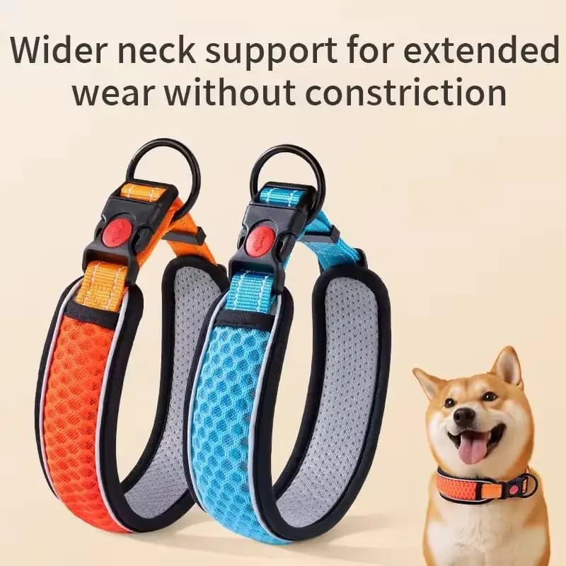 Dog Collar, Adjustable Soft Pet Collar with Escape-Proof Locking Buckle, Breathable Honeycomb Net Design for Small Large Dogs