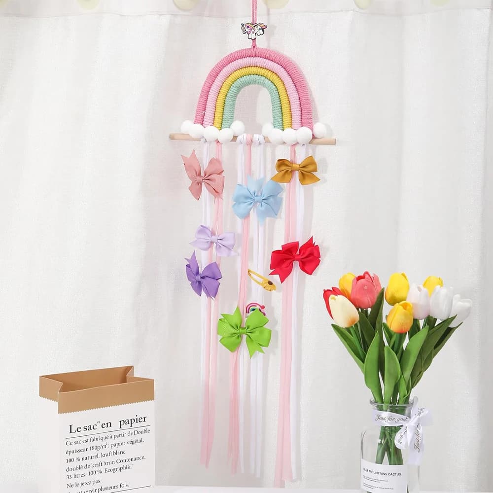 Hair Accessories Hanging Storage Rack, Wall Decoration, Hair Bow Storage Belt, Braided Rainbow Baby Hairpin Accessories Stand