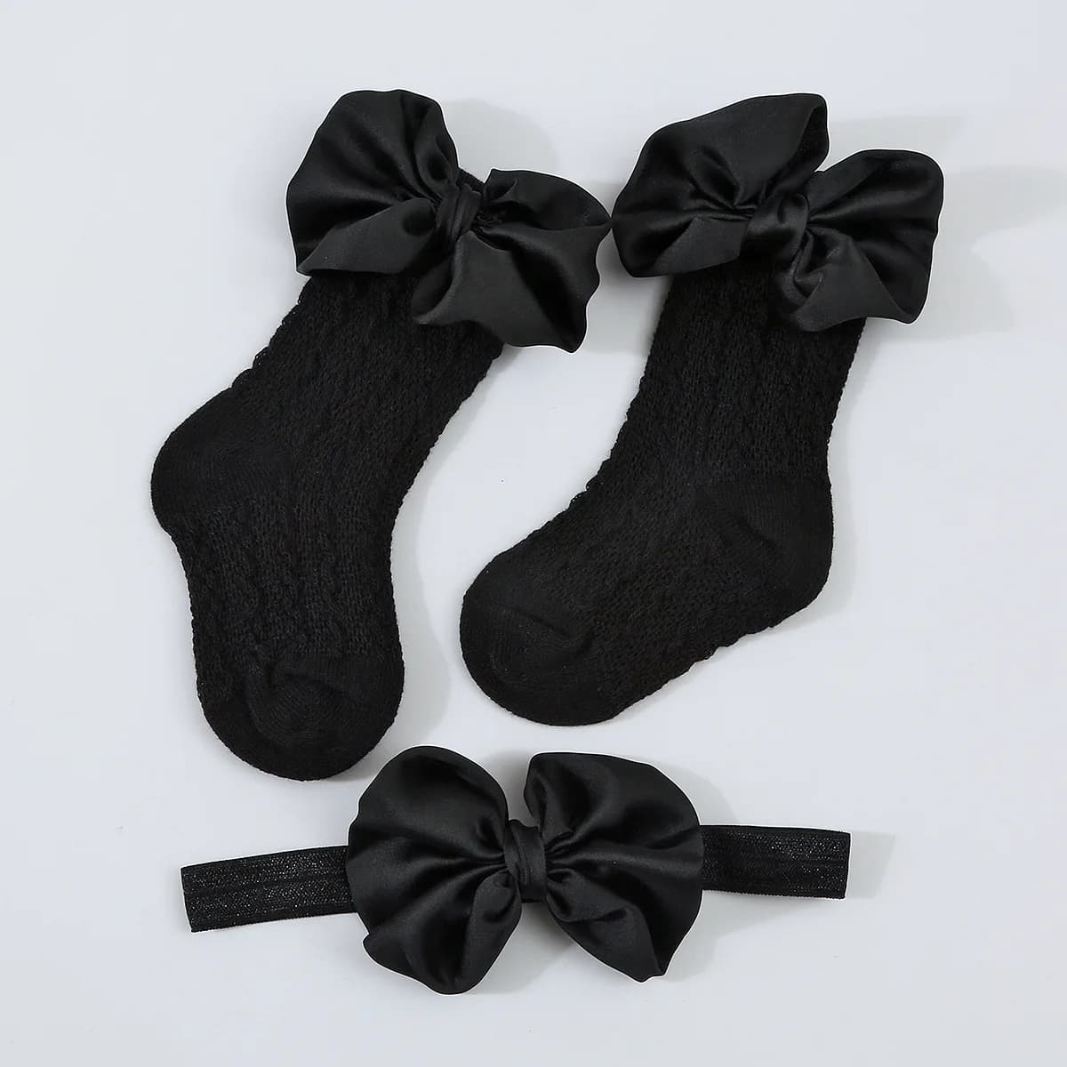 Newborn Bowknot Headband and Hollow Knit Socks Set