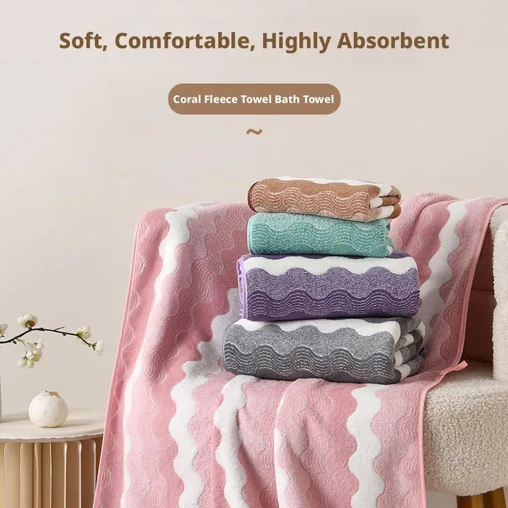 Coral Fleece Bath Towel Wave Stripe