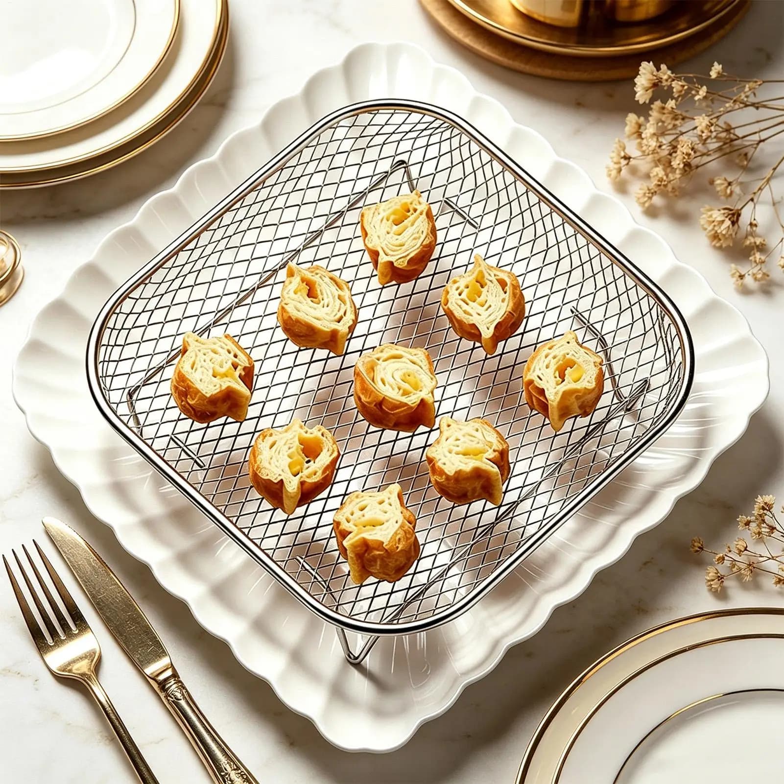 Air Fryer Universal Accessories Metal Oven Air Fryer Racks For Baking Stackable Grill Skewer Rack Fit All Airfryer 4.2Qt - 5.8Qt
