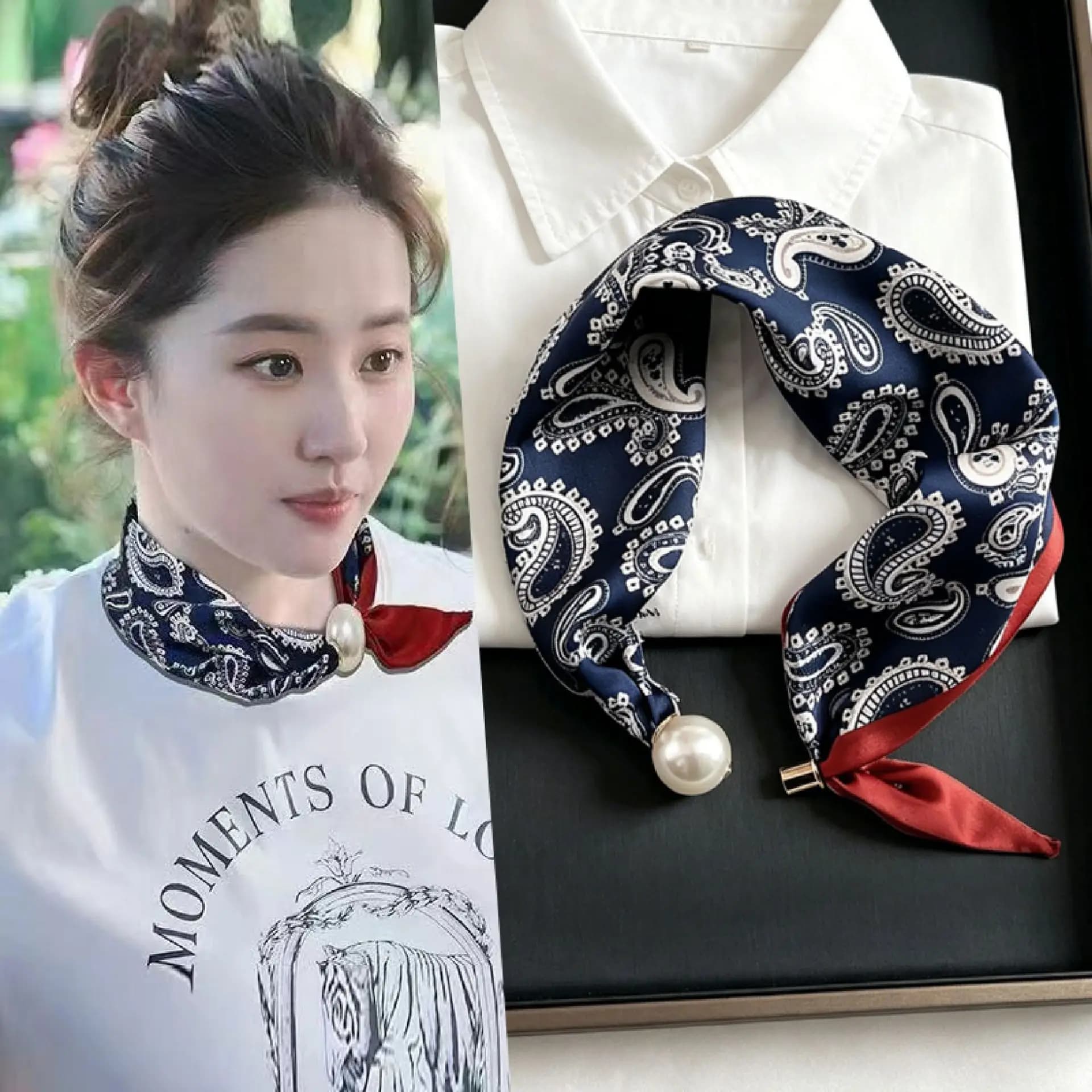 Pearl Stripe Magnetic Buckle Scarf
