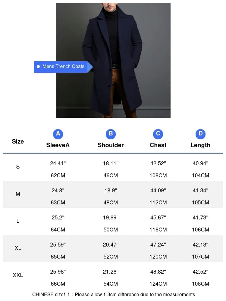 Men's Wool Trench Coat Mid-Length