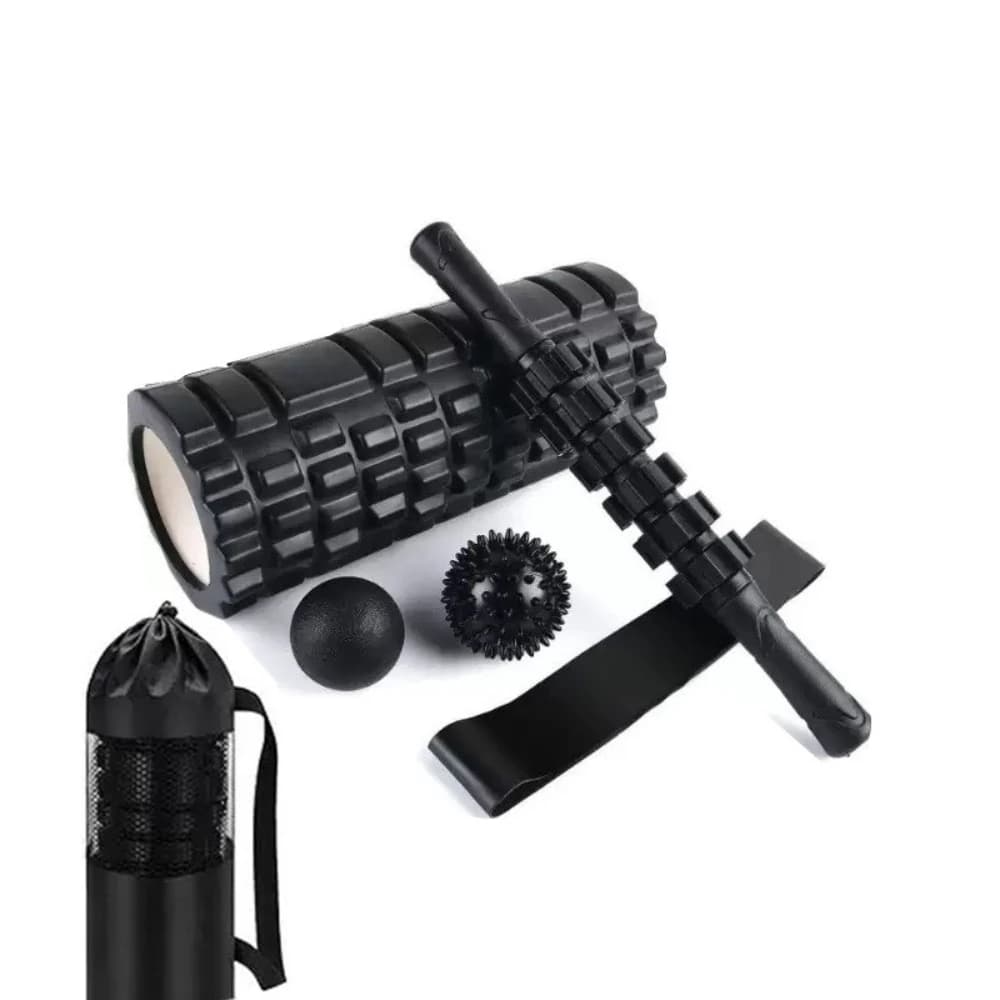 6 IN 1 Yoga Training Tools, Foam Roller, Massage Stick, Tension Band and 2 Massage Balls for Fitness, Yoga, Pilates Yoga Roller