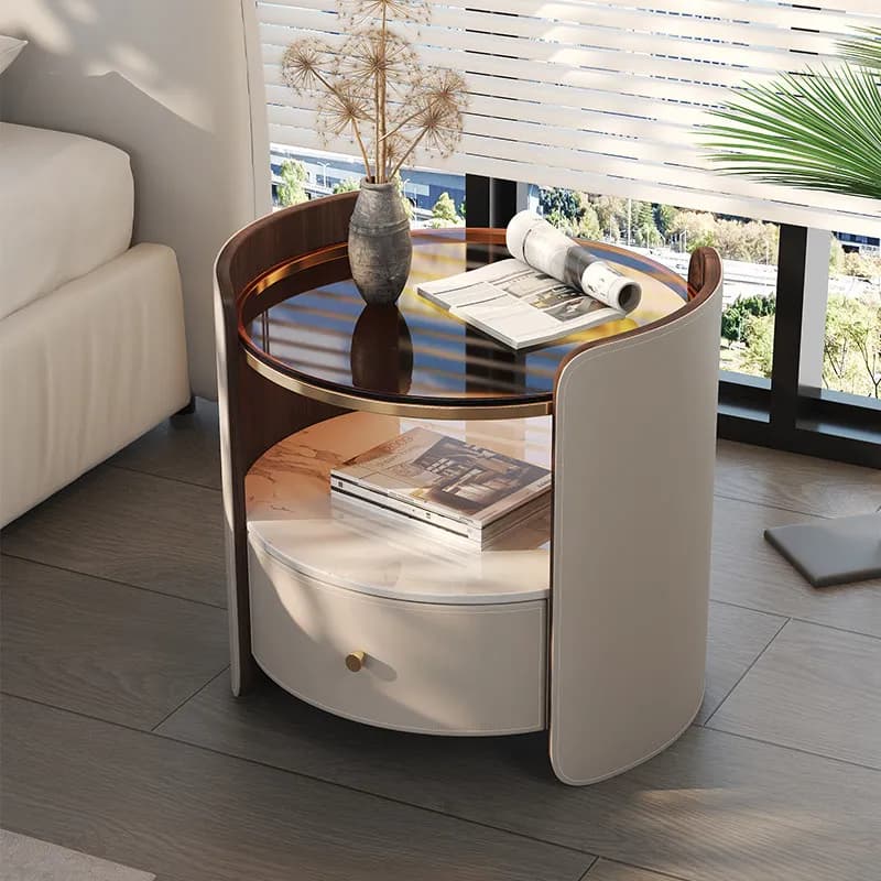 Nightstands Solid Wood Glass Saddle Leather Modern Home Living Room Storage Cabinet Bedroom Drawers Bedside Table Furniture