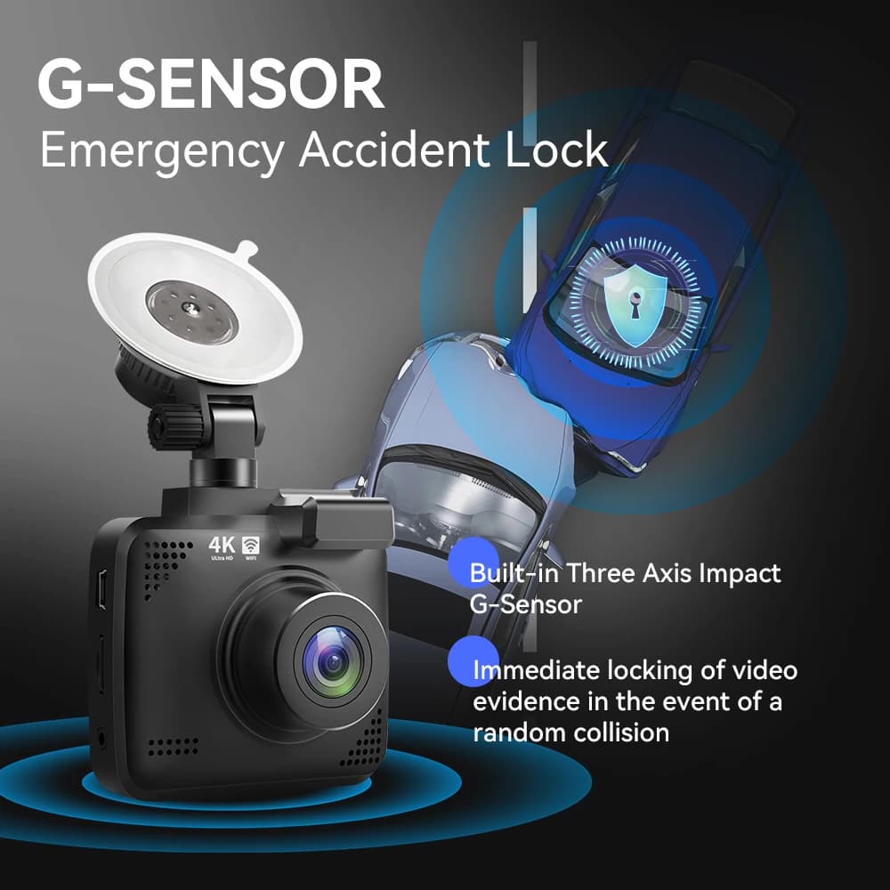 Dash cam single recording 4K, dual recording front 2K rear 1080P with WiFi GPS tracking