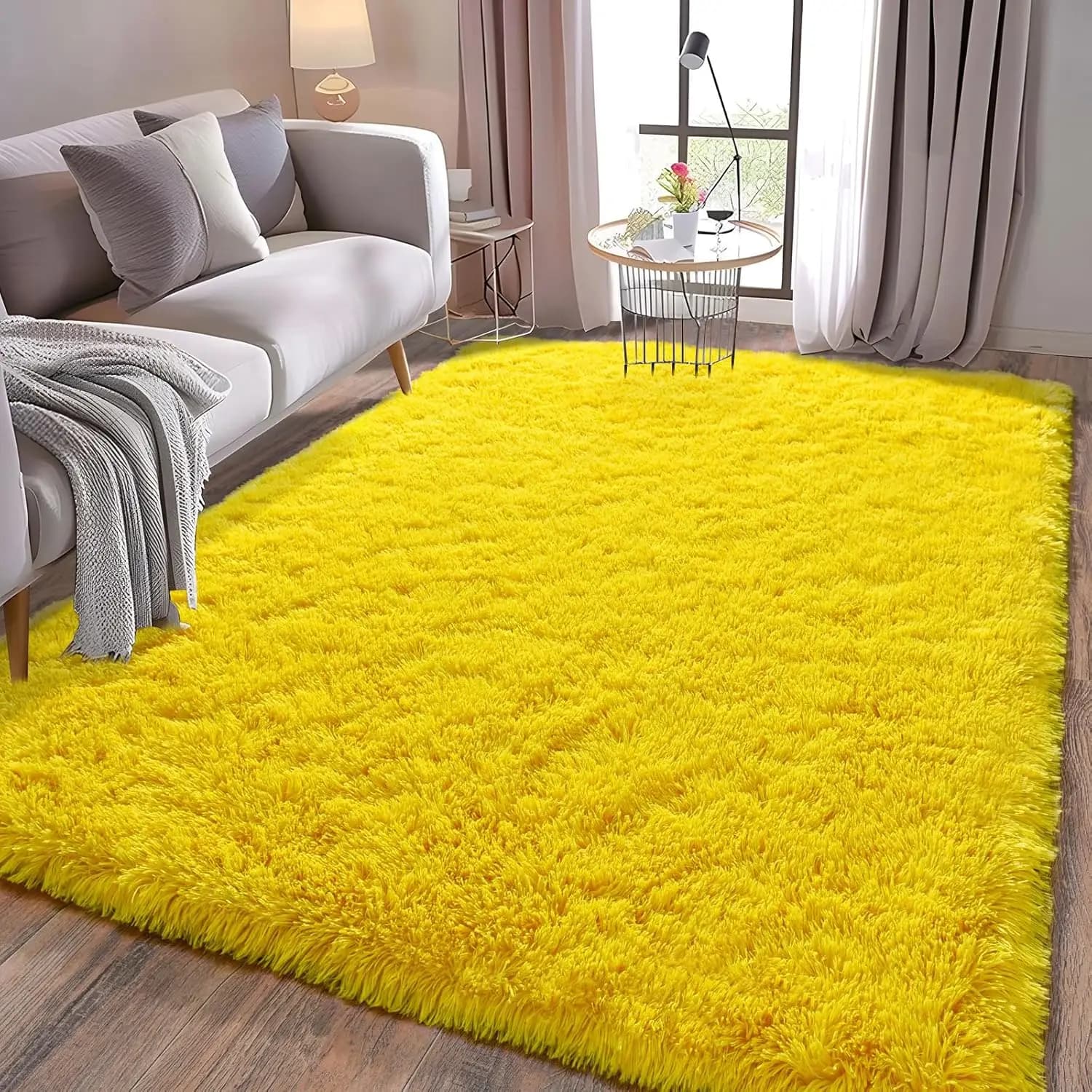 Soft Yellow Plush Area Rug Non-Slip