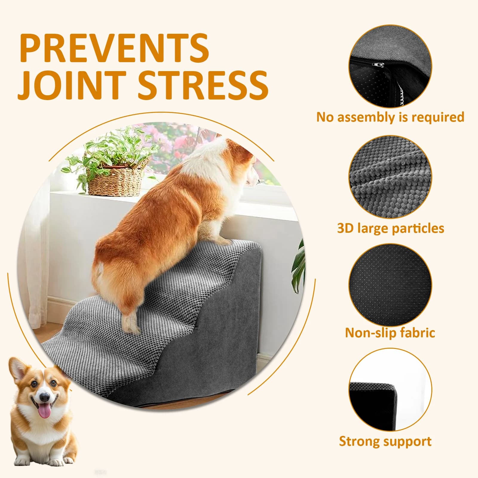 Curved Pet Stairs with Nonslip Steps