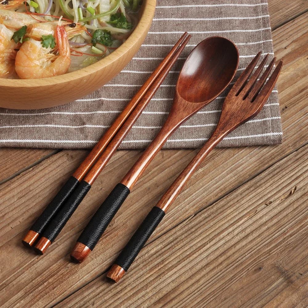 Natural Wood Dinnerware Utensil Set