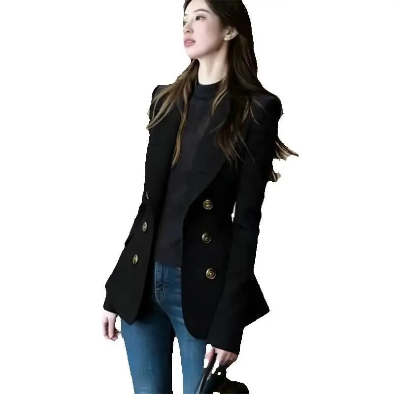 Navy Blue Double-Row Slim Fit Blazer