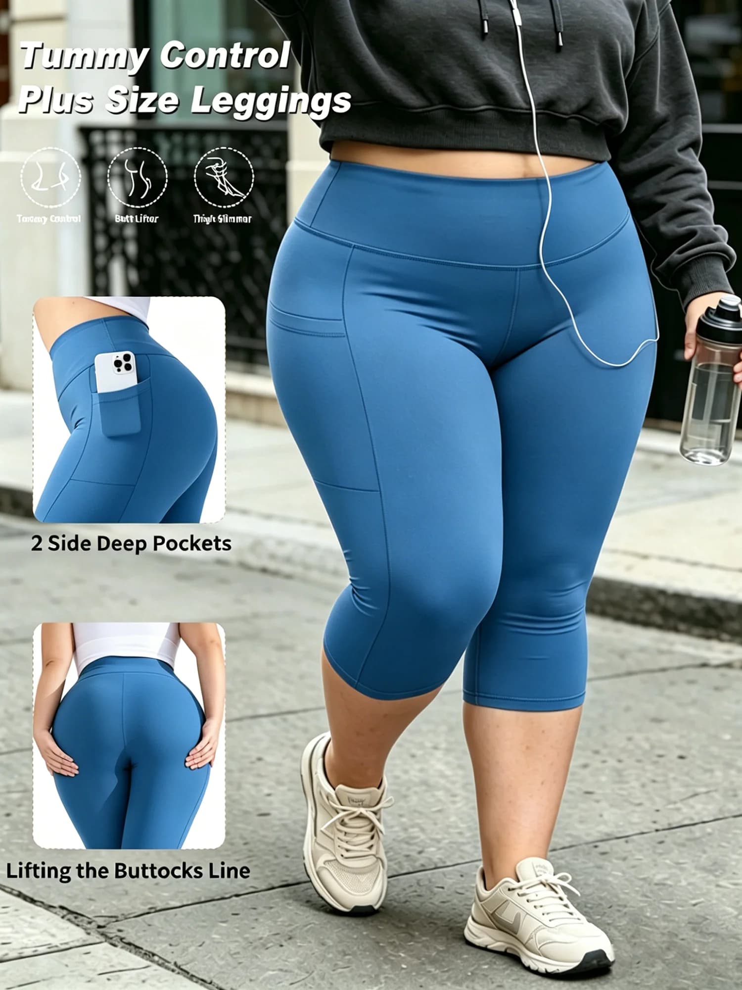 Plus Size High Waist Capri Leggings with Pockets