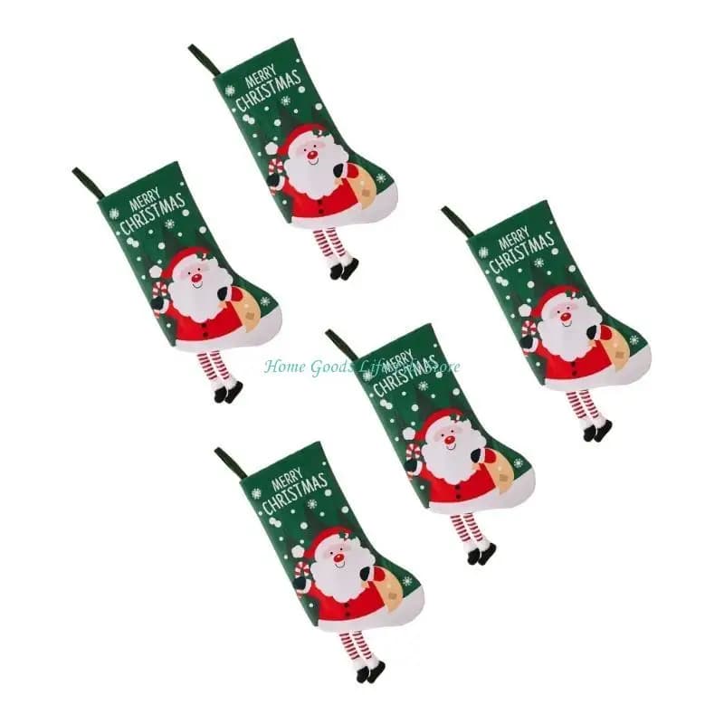 Plush Christmas Stockings Set of 5 with Striped Legs