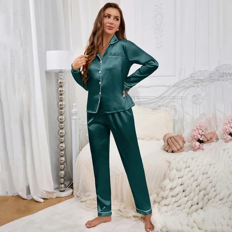 Women's Satin Pajama Set Long Sleeve