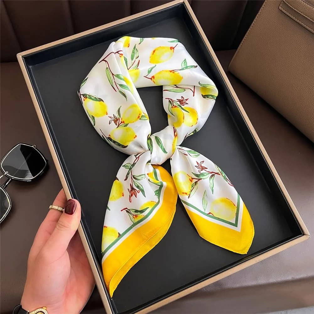 Square Silk Scarf with Lemon Print