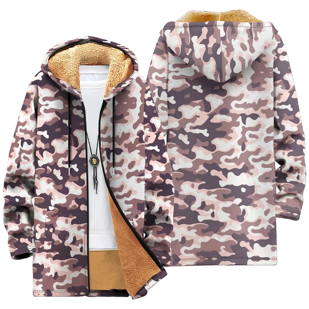 Camouflage Fleece-Lined Hooded Jacket