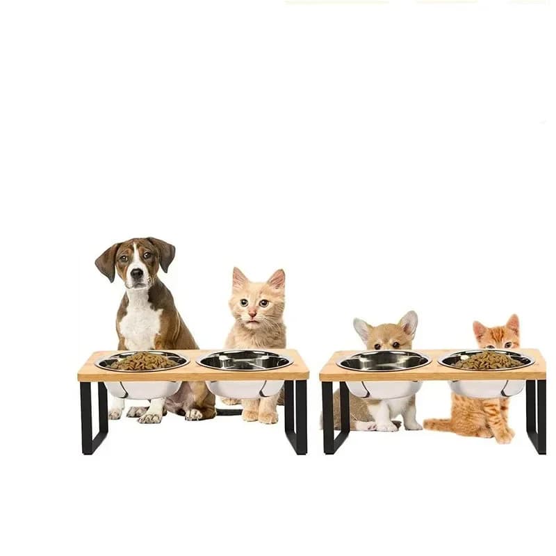 Elevated Tilted Cat Bowl Stand with Stainless Steel Bowls