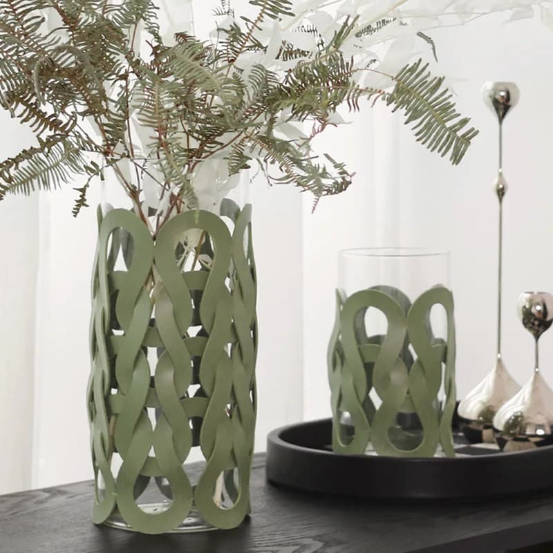 Glass Vase with Leather Weaving Accent
