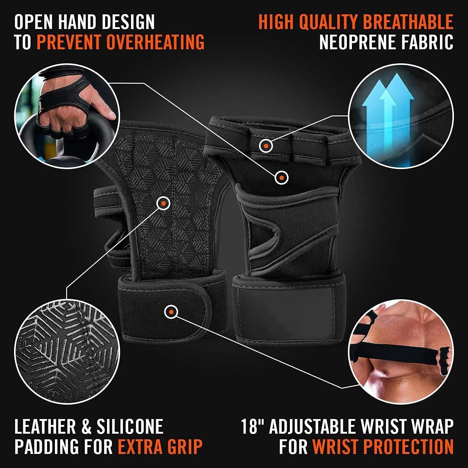 Gym Gloves with Wrist Wrap, Full Protection, Super Breathable Weight Lifting Workout Gloves Exercise Cross Training Cycling