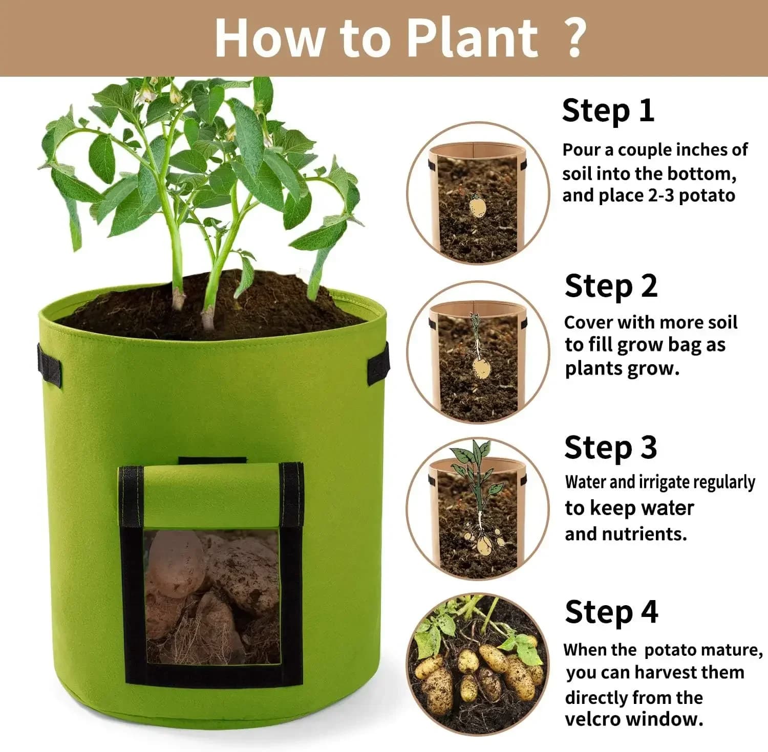 10 Gallon Grow Bags with Harvest Windows