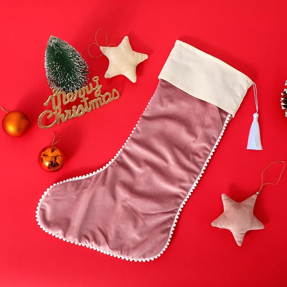 Velvet Christmas Stockings with Pom Trim