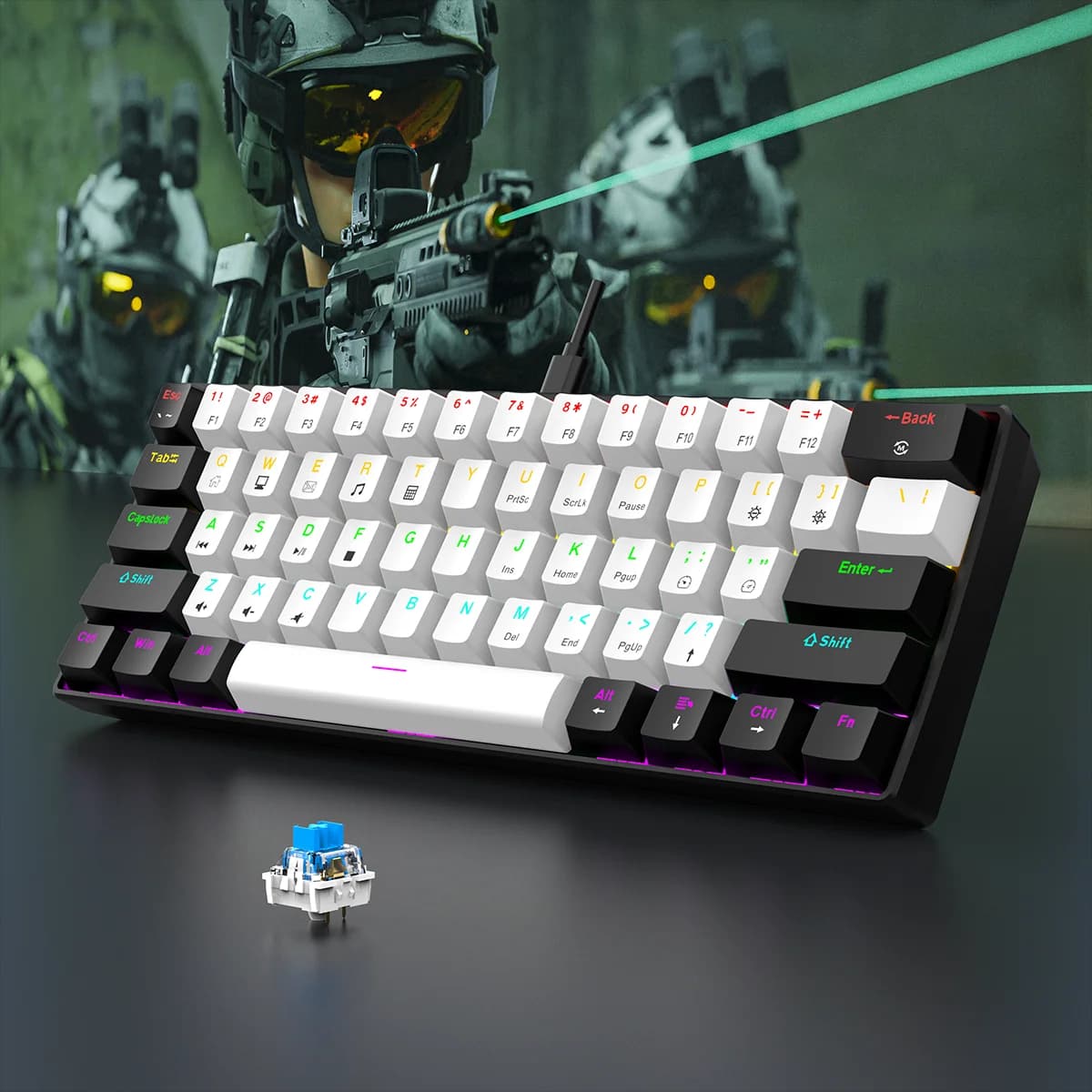 60% Wired Gaming Mechanical Keyboard RGB Backlit Ultra Compact Mini Layout for PC/Mac Gamers And Typists Easy Travel Design