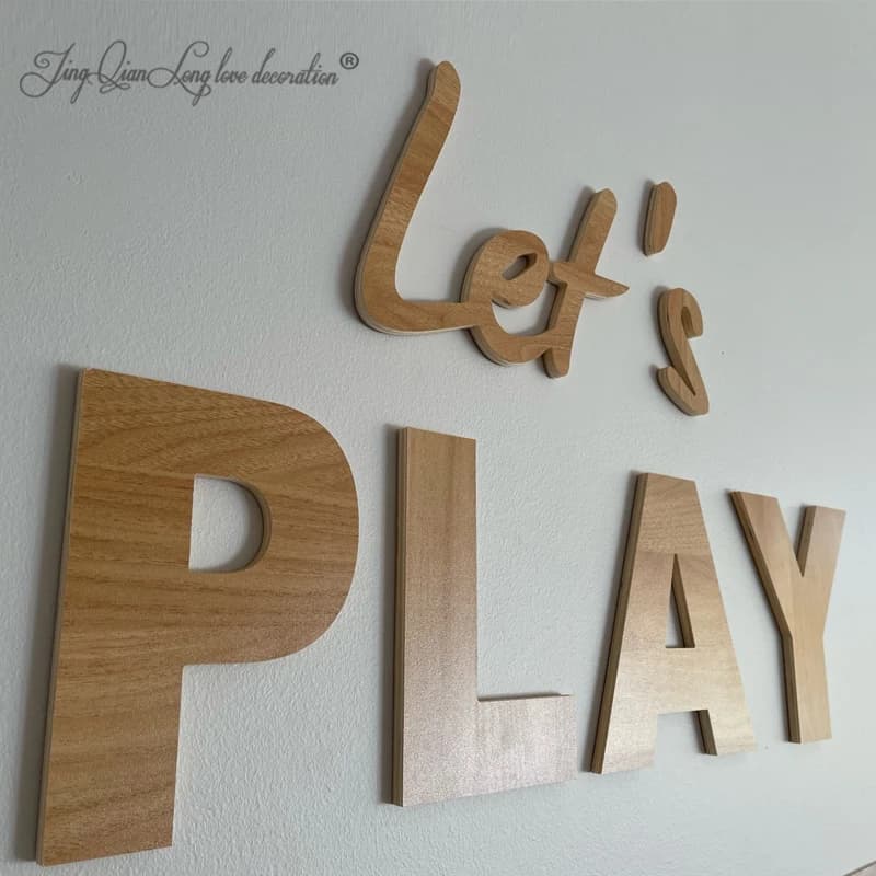 Custom Kids Room Wall Cutout LET'S PLAY Playroom Wall Decor, Wooden Play Sign, Let's Play Sign