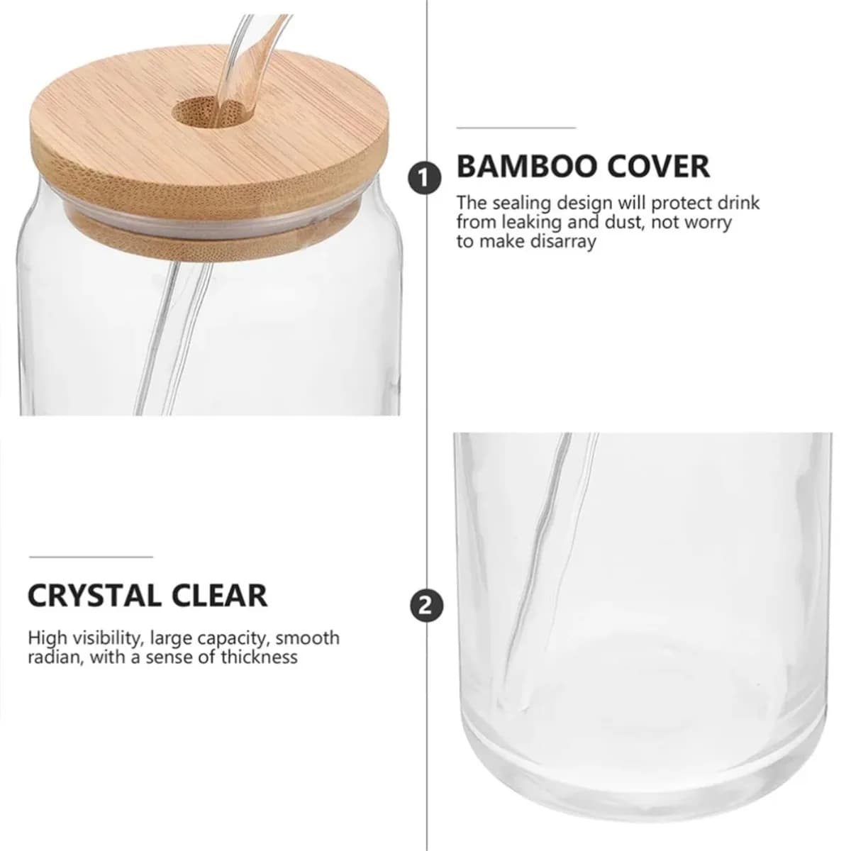 16oz Glass Tumbler With Bamboo Lid and Straw