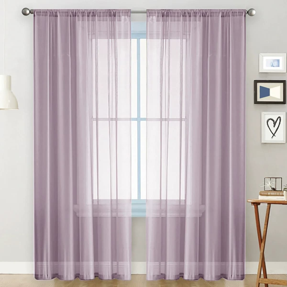 Sheer White Curtains, 2 Panels