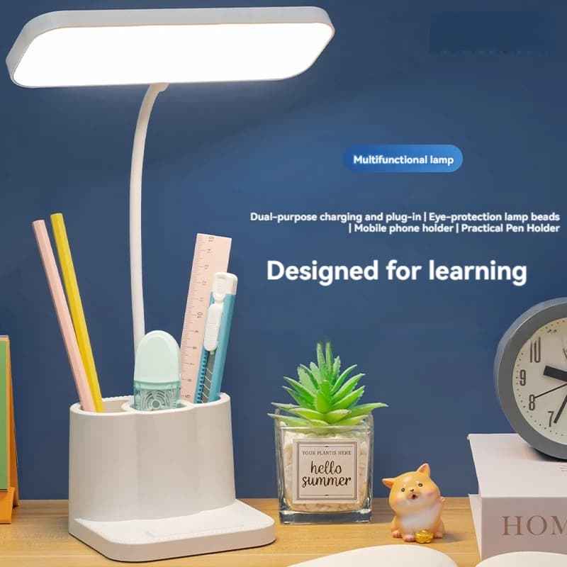 Desk Organizer Lamp, Dimmable Study Light with Pen Holders, Reading Lamp for Students Homework, Dorm Bedroom