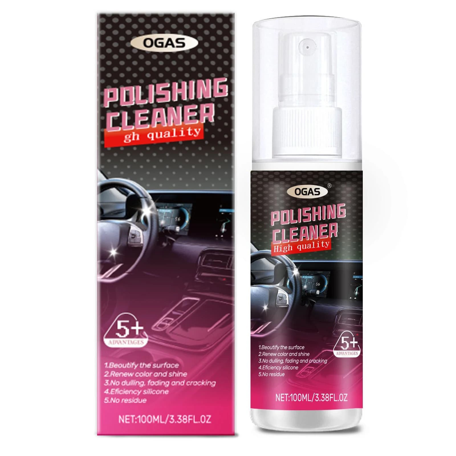 Car Interior Cleaner, Vehicle Interior Polish, 100ml Car Interior Cleaner, Interior Detailer Spray, Total Car Interior Cleaner