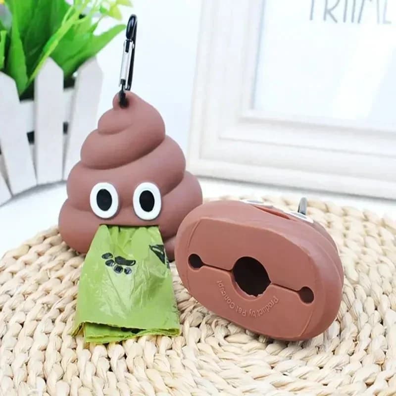 Poop Shaped Waste Bag Holder with Leash Clip